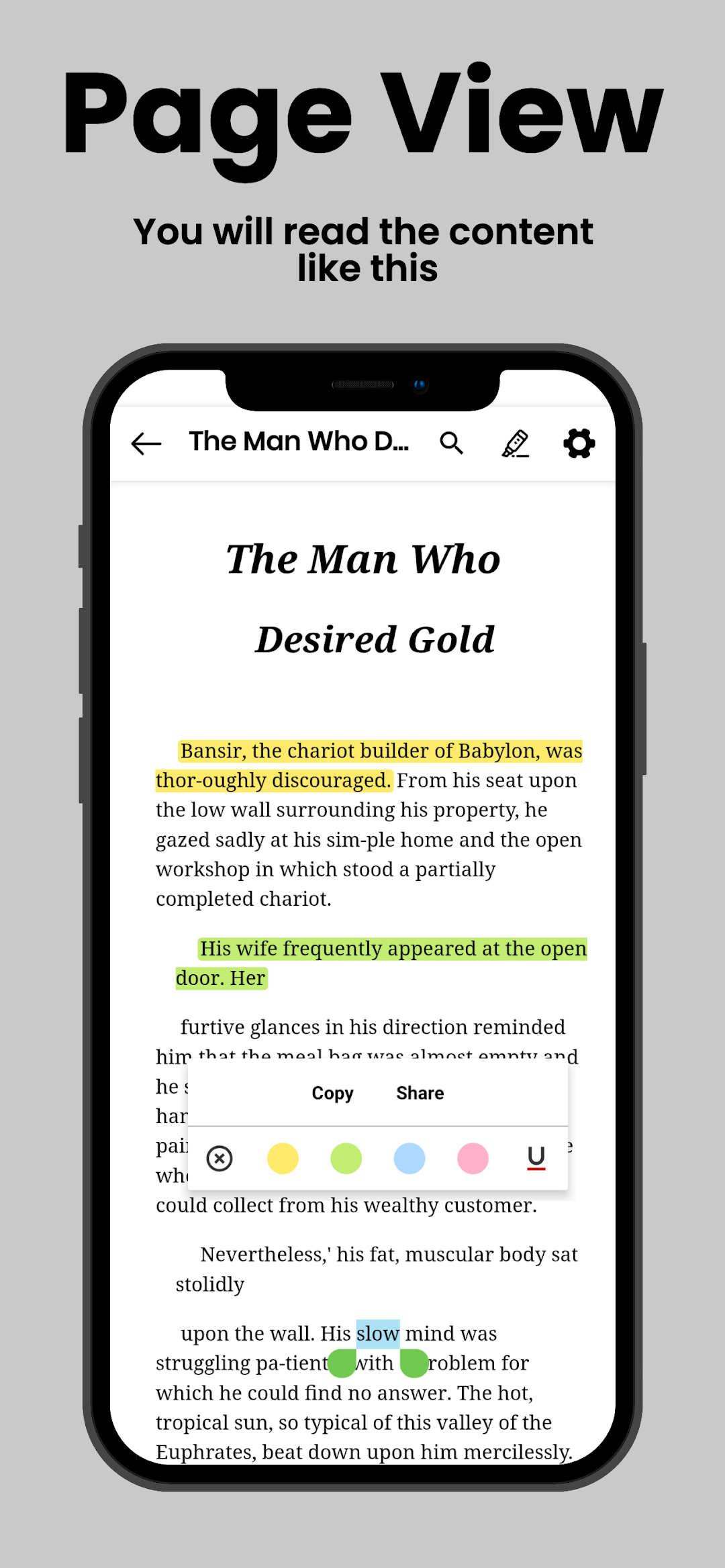 The chapter The Man Who Desired Gold open in the reader, with highlighted lines