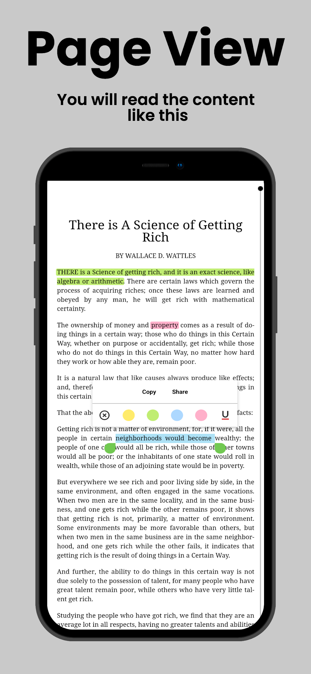 The chapter There Is a Science of Getting Rich open in the reader with highlighted text