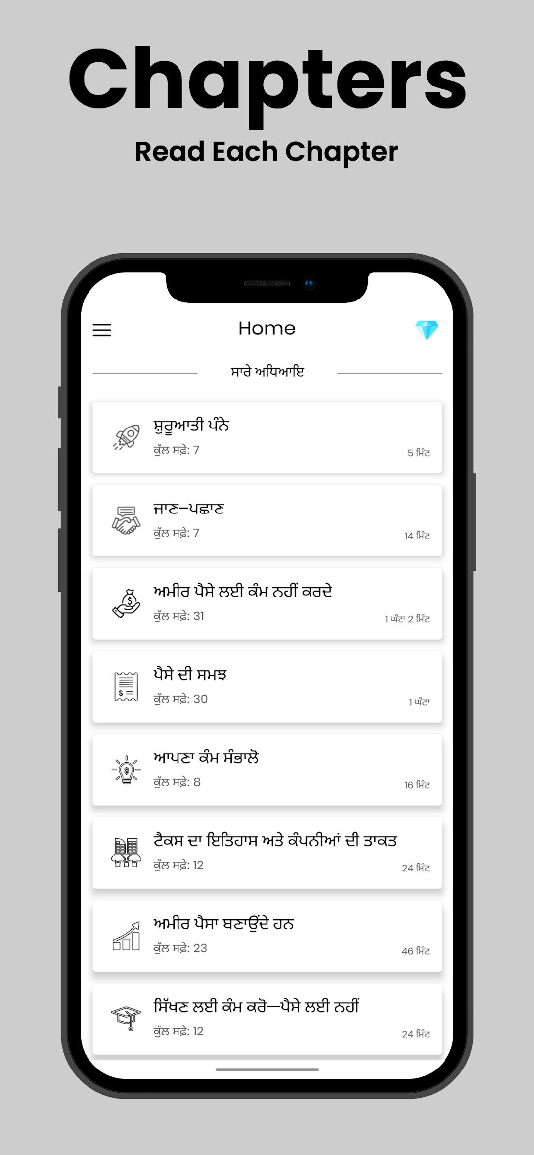 The lesson list written in Punjabi