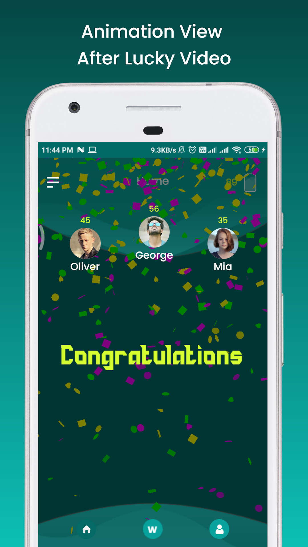 A congratulations animation after a word is solved