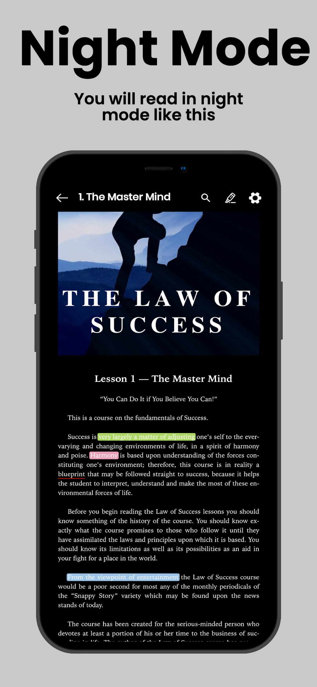 Lesson 1 shown in night mode