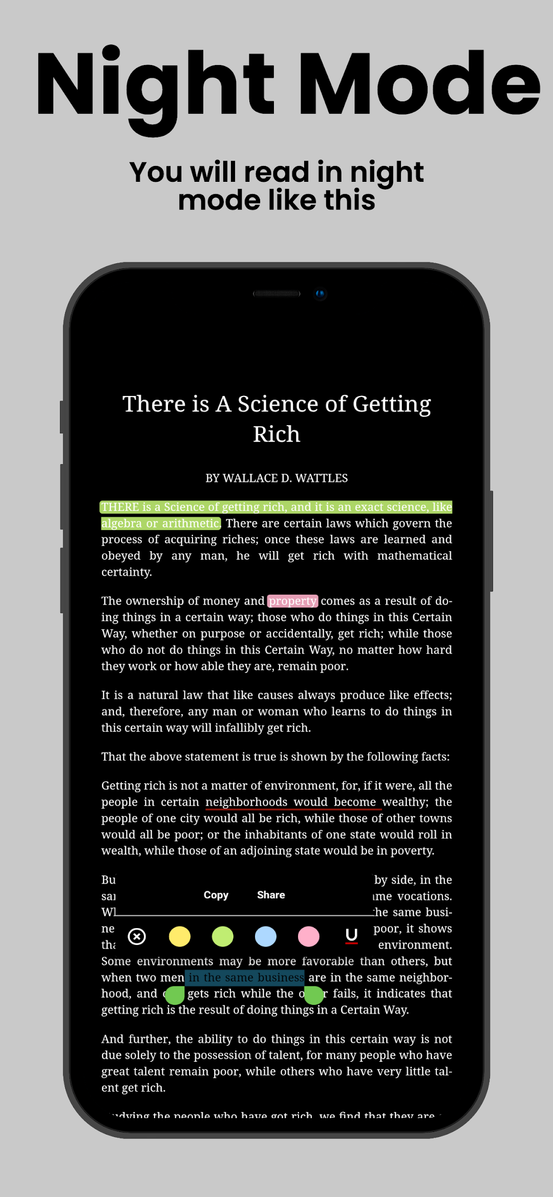 The same chapter shown in night mode