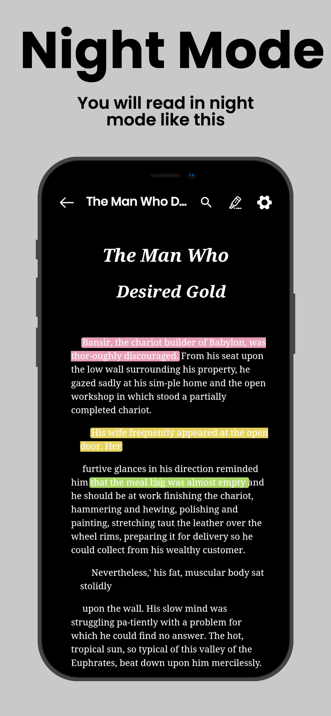 The Man Who Desired Gold in night mode